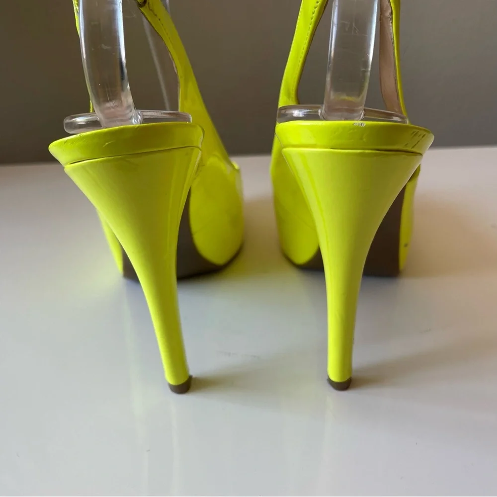 GUESS ‎ neon yellow peep toe stilleto sling back heels